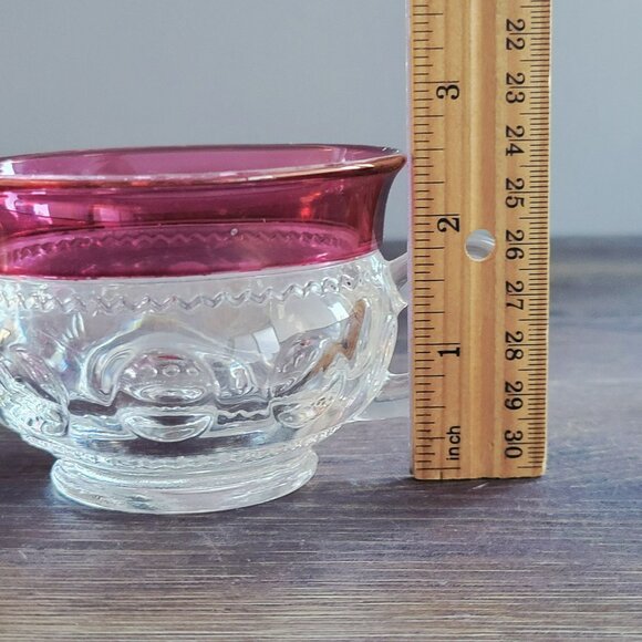 Vintage Tiffin King's Crown Cup & Saucer, 2 SETS, Cranberry & Clear c1950-65 USA - Picture 8 of 10